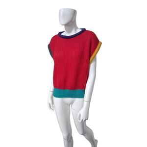 Vintage Womens size Large Wool Cable Knit German made Color Block Unique Sweater